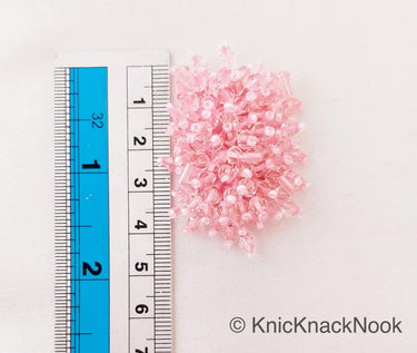 Handmade Pink Beaded Oblong Applique, Sequinned Beads Applique Motif